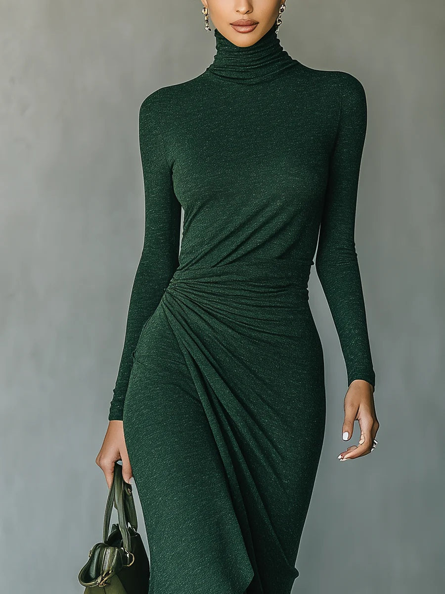 Women's dress | midi with a fitted turtleneck and gathering