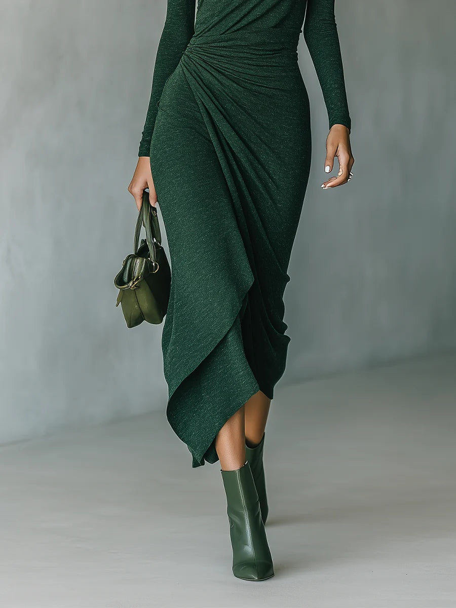 Women's dress | midi with a fitted turtleneck and gathering