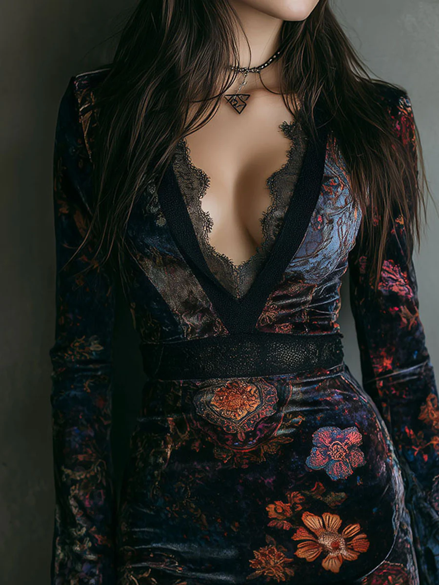 Maria ❘ Mini floral velvet dress with lace