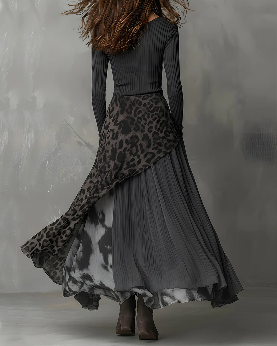 Gami | Fitted maxi dress with structured straps and leopard bottom