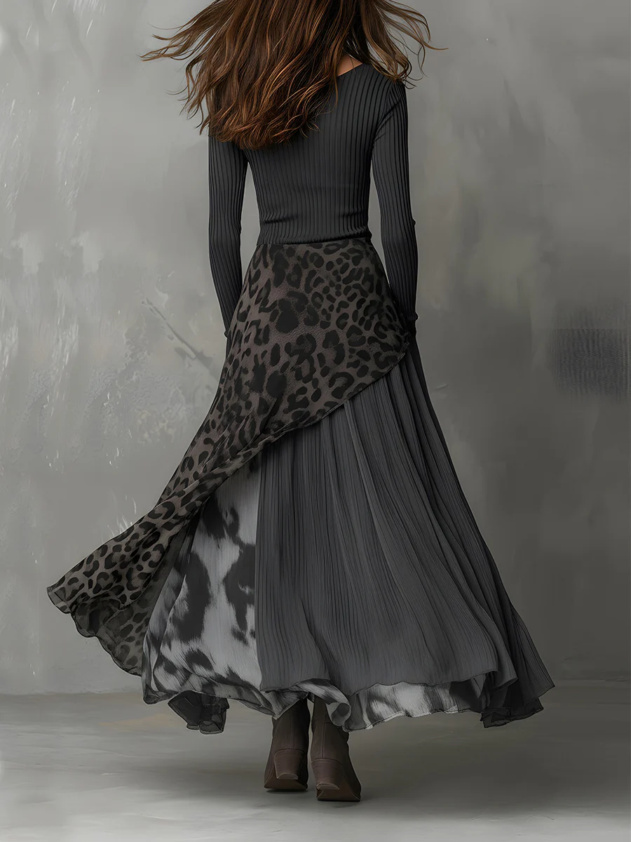 Gami | Fitted maxi dress with structured straps and leopard bottom