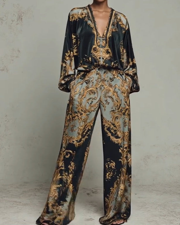 Elegant women's jumpsuit | with V-neck and wide legs
