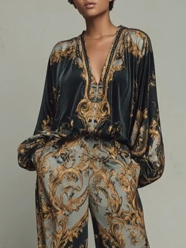 Elegant women's jumpsuit | with V-neck and wide legs