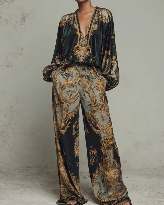 Elegant women's jumpsuit | with V-neck and wide legs