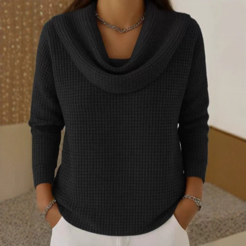 Women's Knit Top with Loose Waterfall Collar