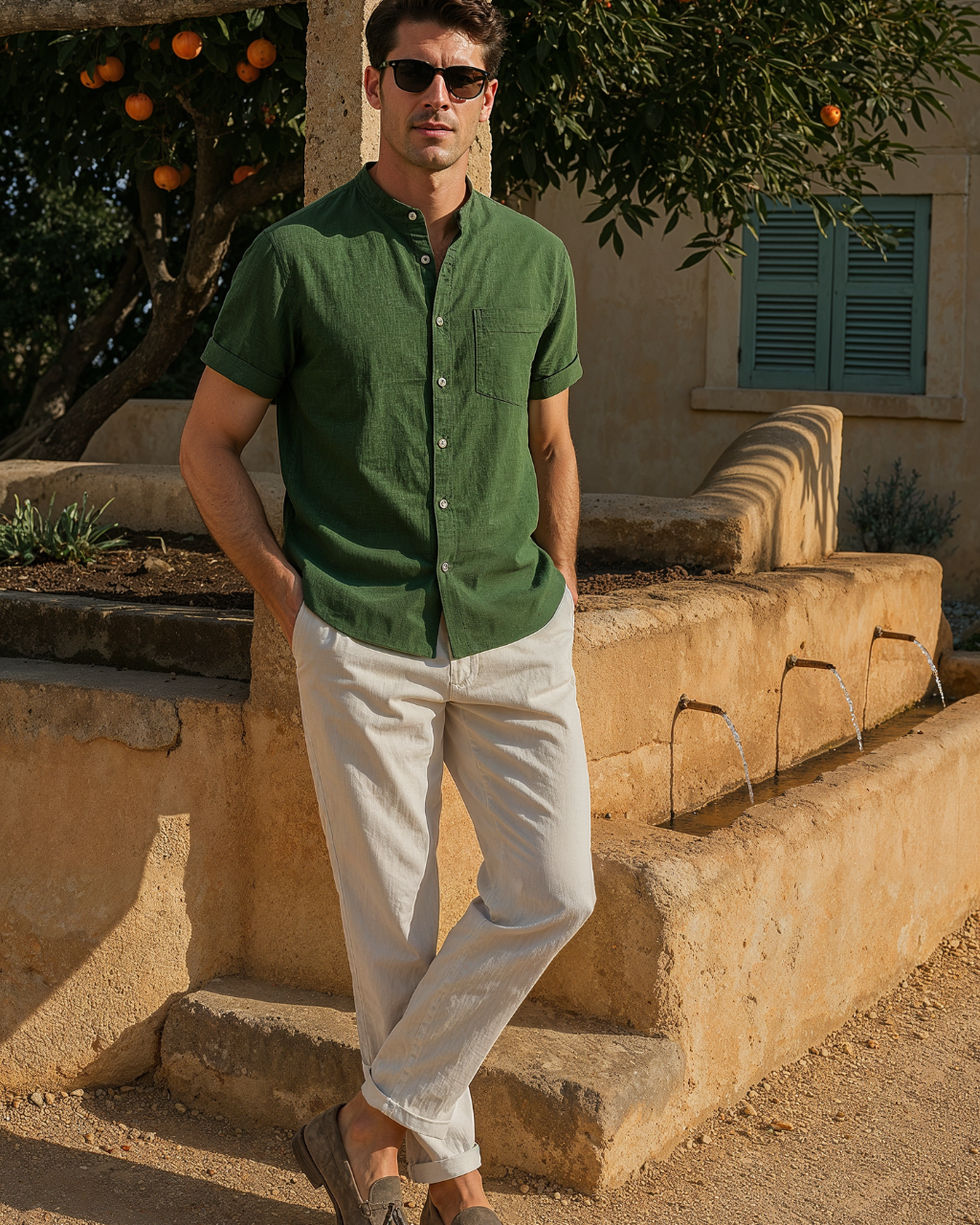 Men’s Short-Sleeve Set – Stand-Up Collar & Breathable Fit