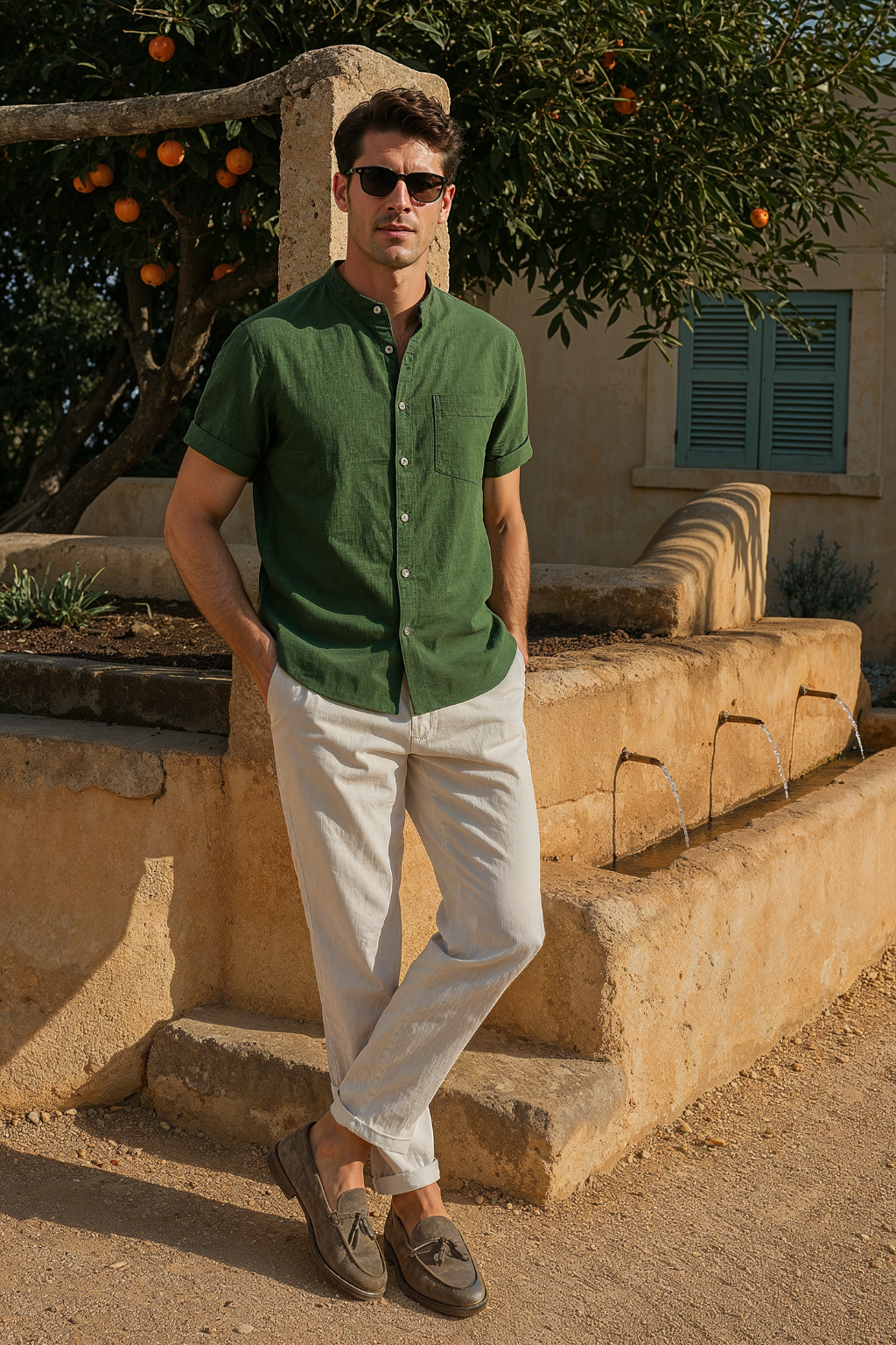 Men’s Short-Sleeve Set – Stand-Up Collar & Breathable Fit