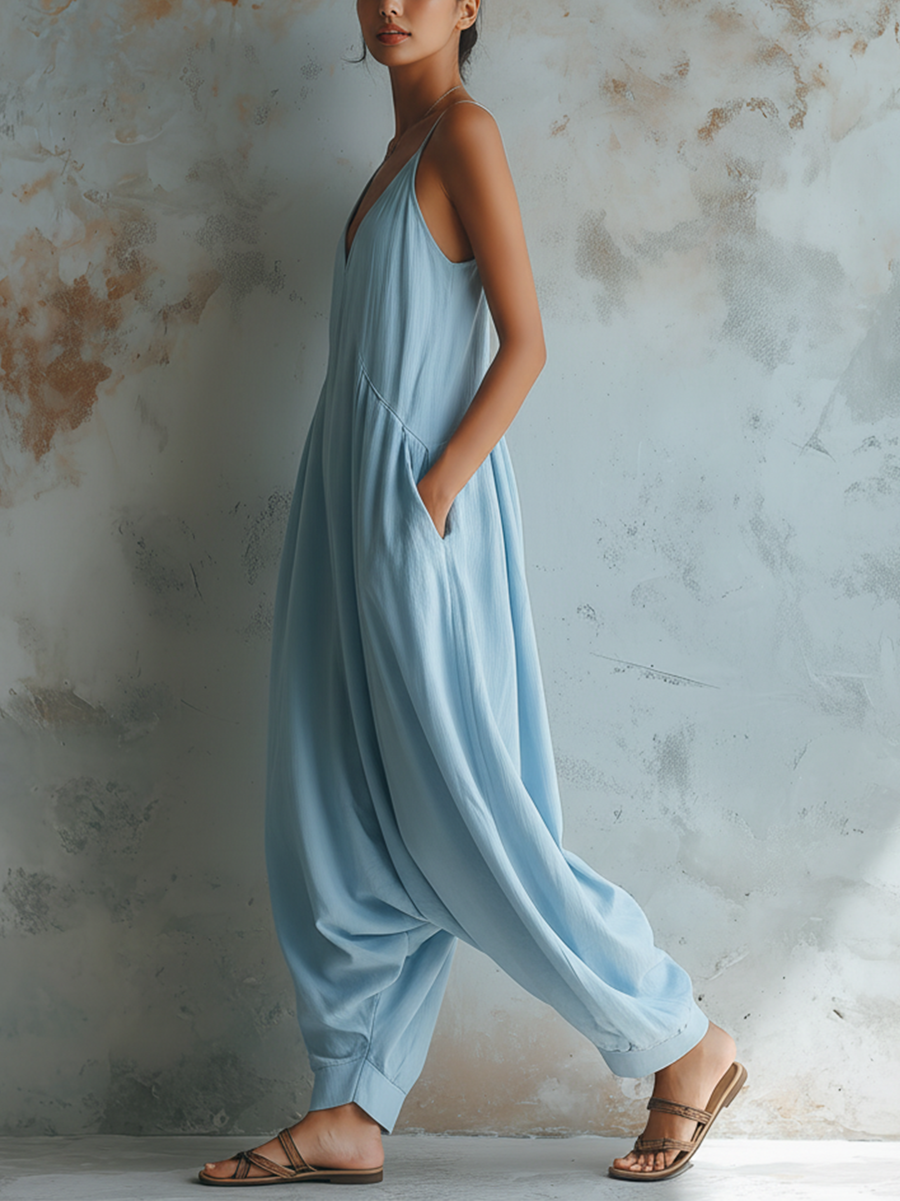 Light Blue Tencel Loose Jumpsuit