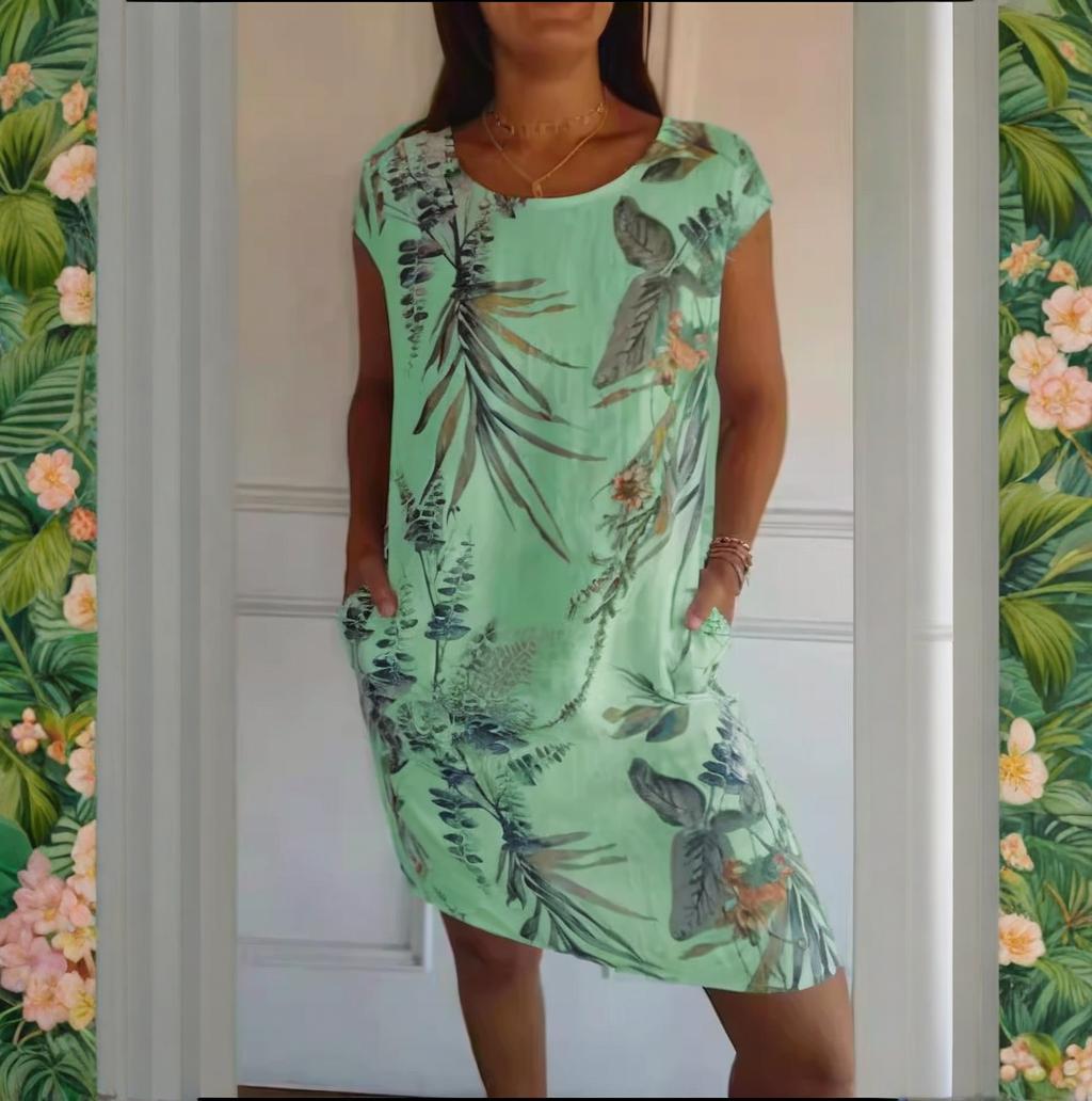 Teres | Round Neck Dress with Botanical Print