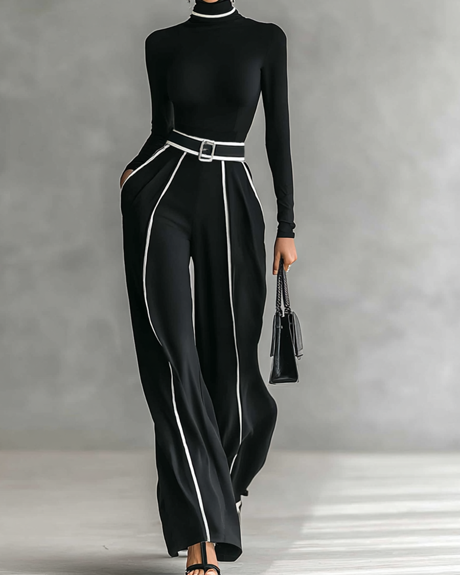 Women's Pants | Wide High-Waisted Pants with a Belt