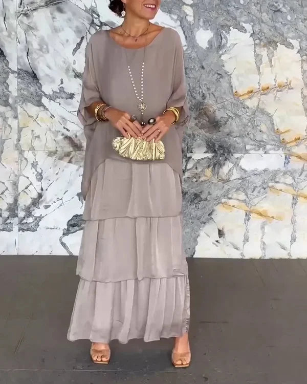 Women's Loose-Fitting Maxi Dress with Layered Hem