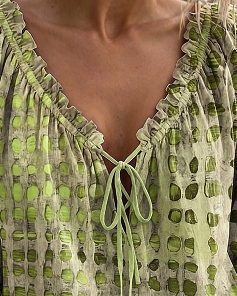 Polka Dot Blouse with Lacing
