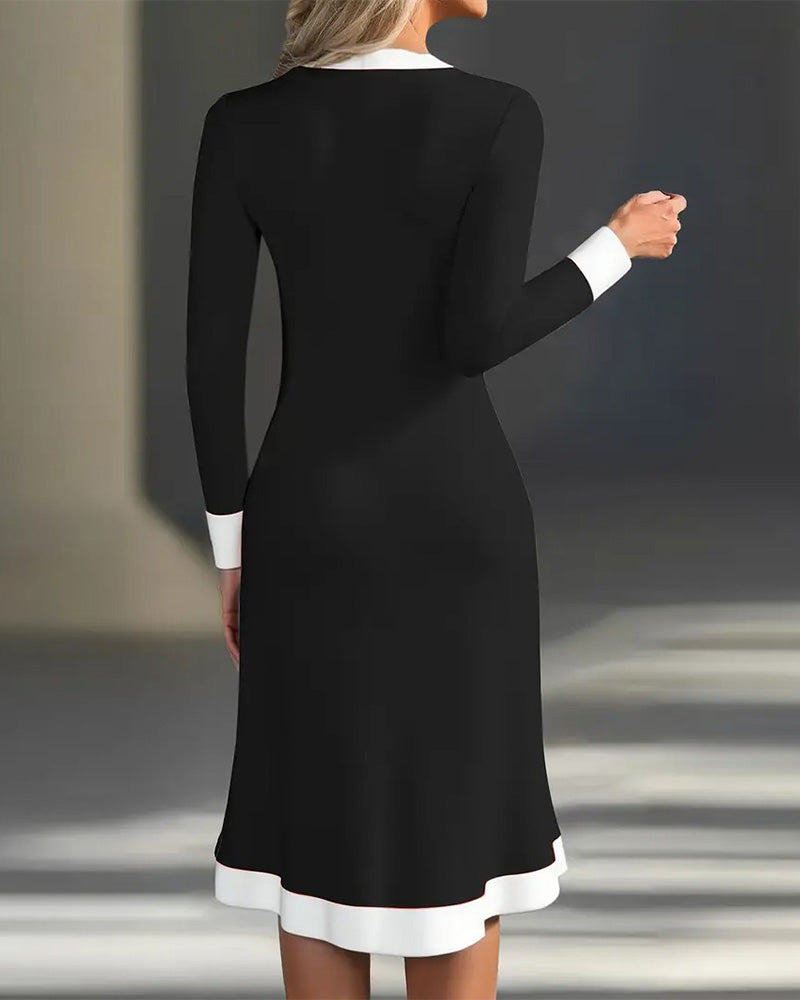 Women's Midi Dress with Long Sleeves and Buttons