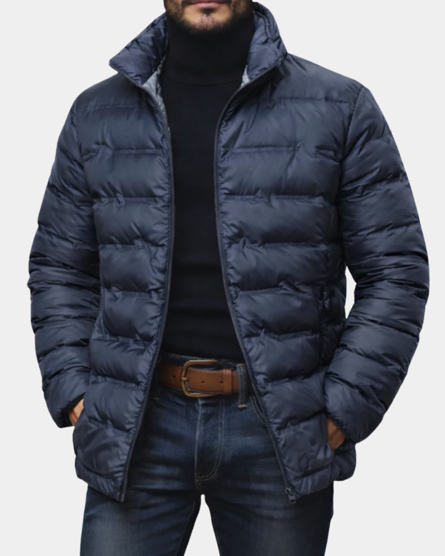 Men's Quilted Jacket with Zipper and High Collar