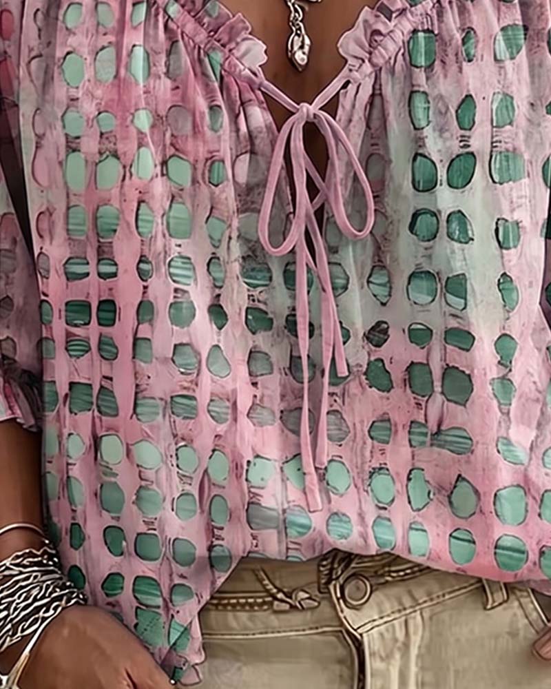 Polka Dot Blouse with Lacing