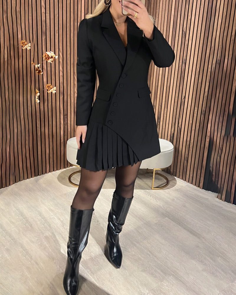 Blazer Dress with Pleated Hem