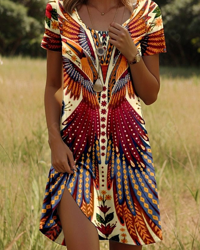 Kara | Trendy Dress with Round Neck and Floral Indian Accents