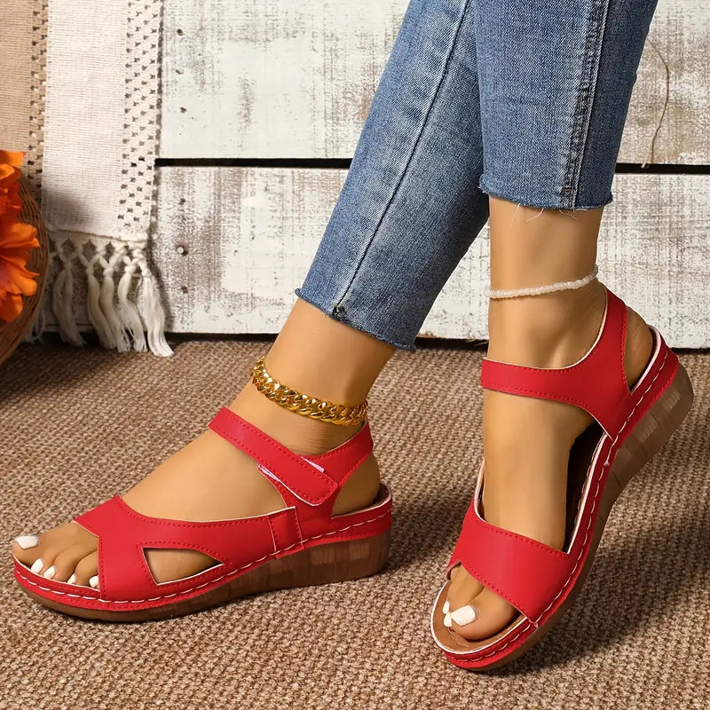 Women's sandals with straps fastened with Velcro and open toes