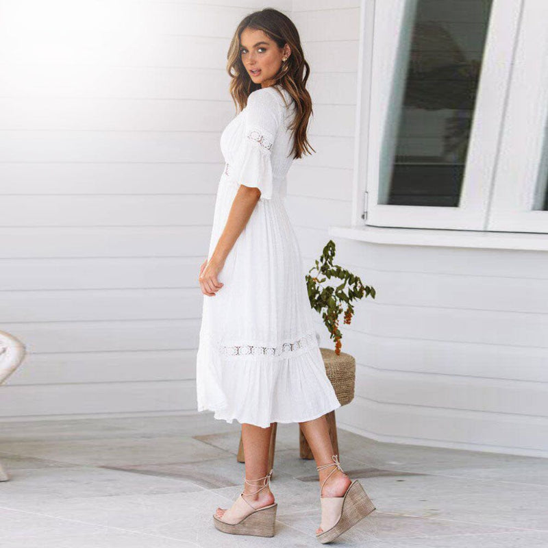 Women’s Boho Lace Trim Midi Dress