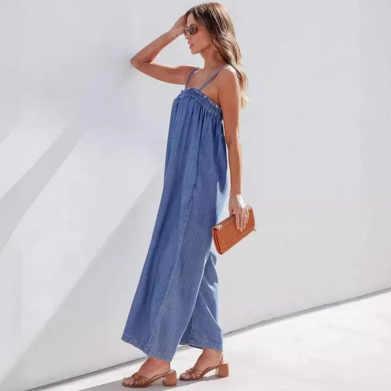 Boho Oversized Wide Leg Denim Jumpsuit