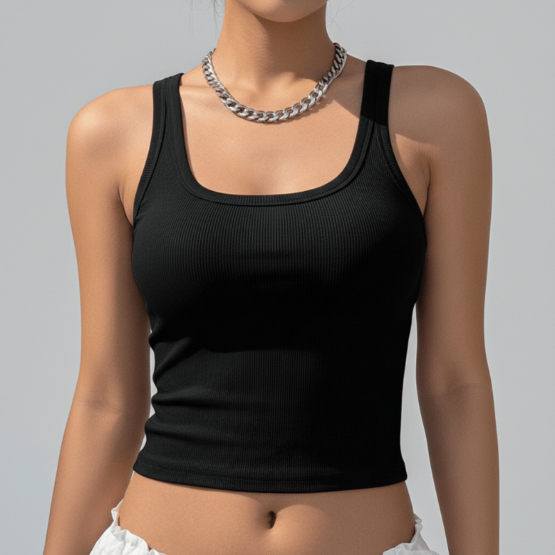 Square Neck Ribbed Crop Tank