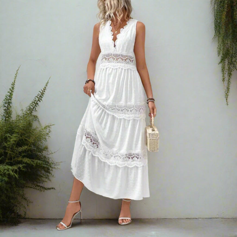 Women’s Elegant Lace Tiered Maxi Dress