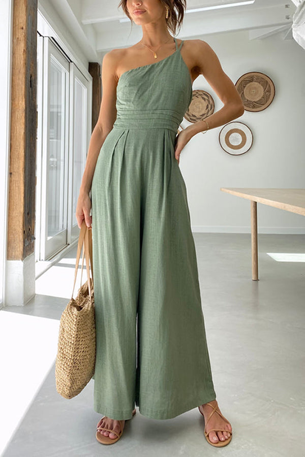 Women’s One-Shoulder Wide Leg Jumpsuit with Elegant Waist Fit