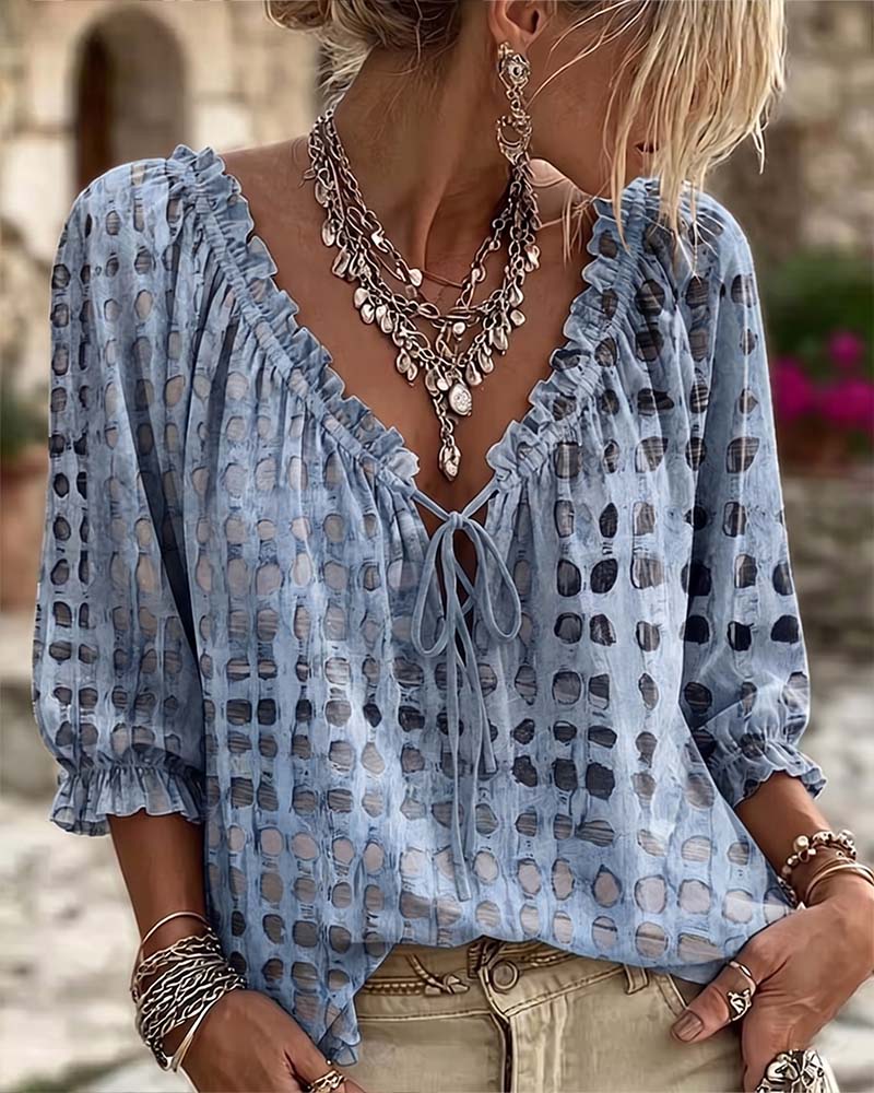 Polka Dot Blouse with Lacing