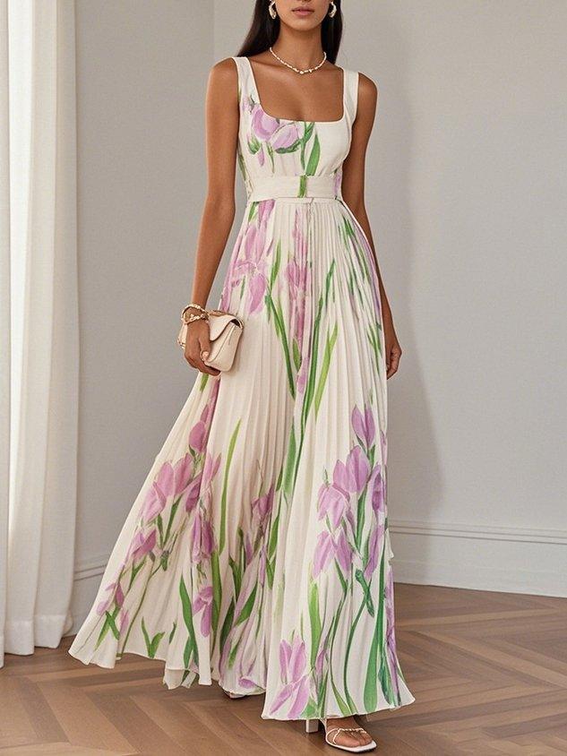 Wilma | Pleated Maxi Dress with Floral Pattern