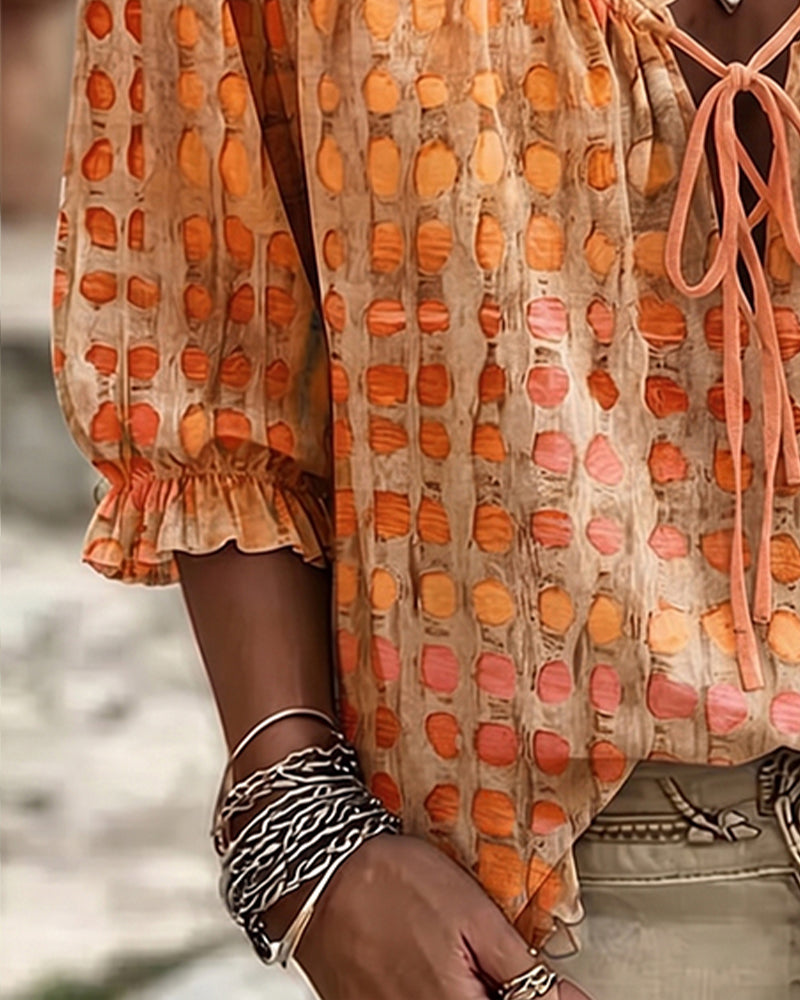 Polka Dot Blouse with Lacing