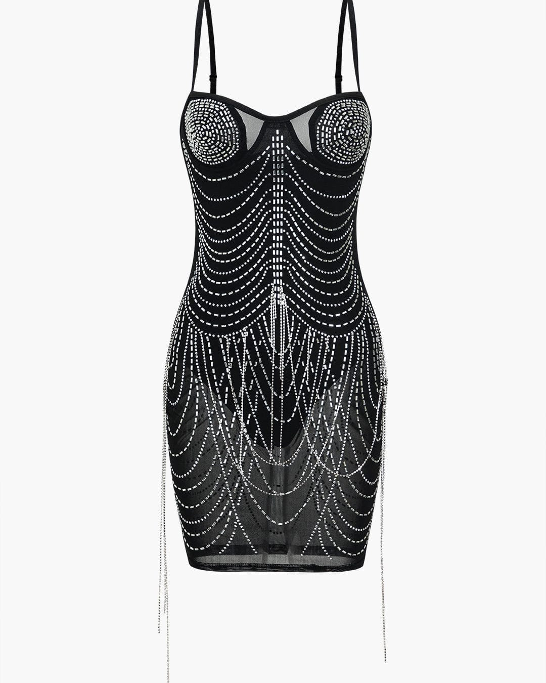 Celeste | Rhinestone-Embellished Mesh Mini Dress – Sparkling Glamour for Unforgettable Nights