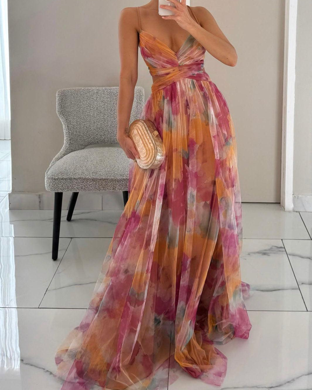 Karen | Painted Floral Print Maxi Dress
