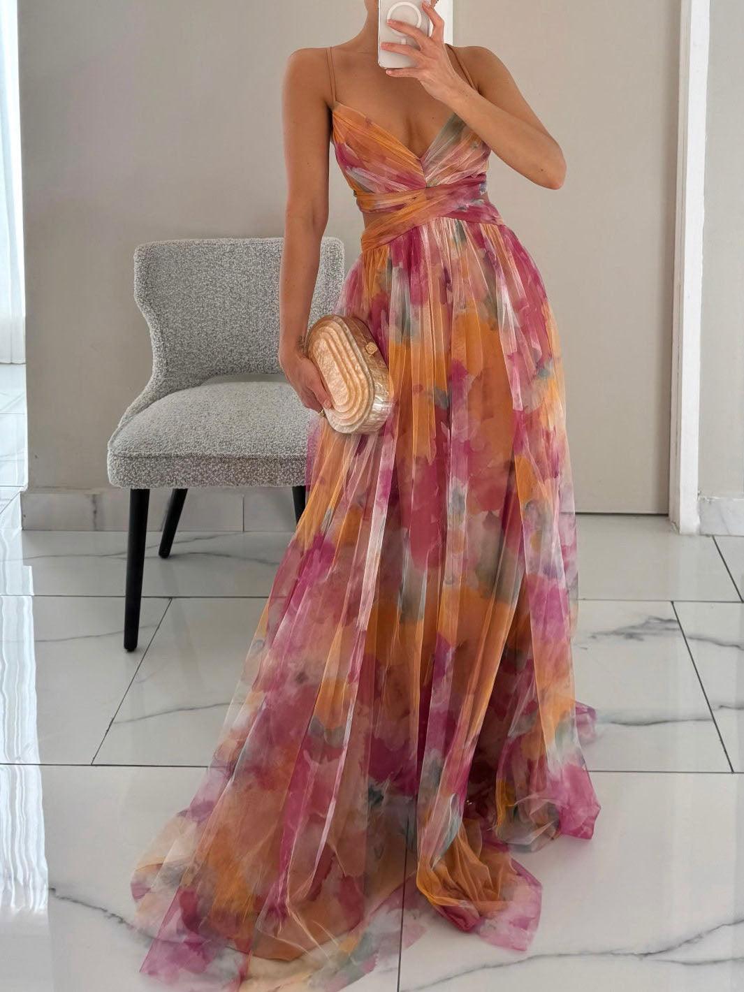 Karen | Painted Floral Print Maxi Dress