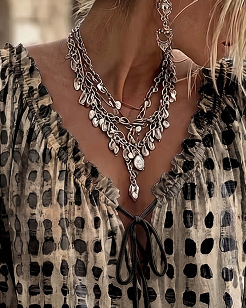 Polka Dot Blouse with Lacing