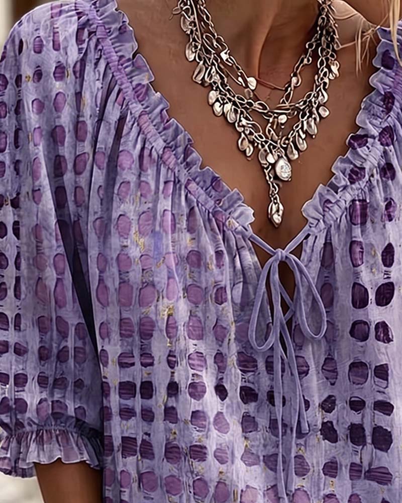 Polka Dot Blouse with Lacing