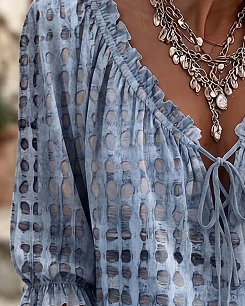 Polka Dot Blouse with Lacing