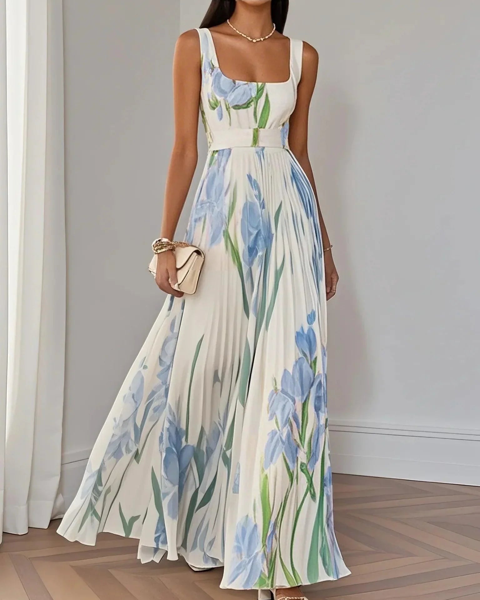 Wilma | Pleated Maxi Dress with Floral Pattern