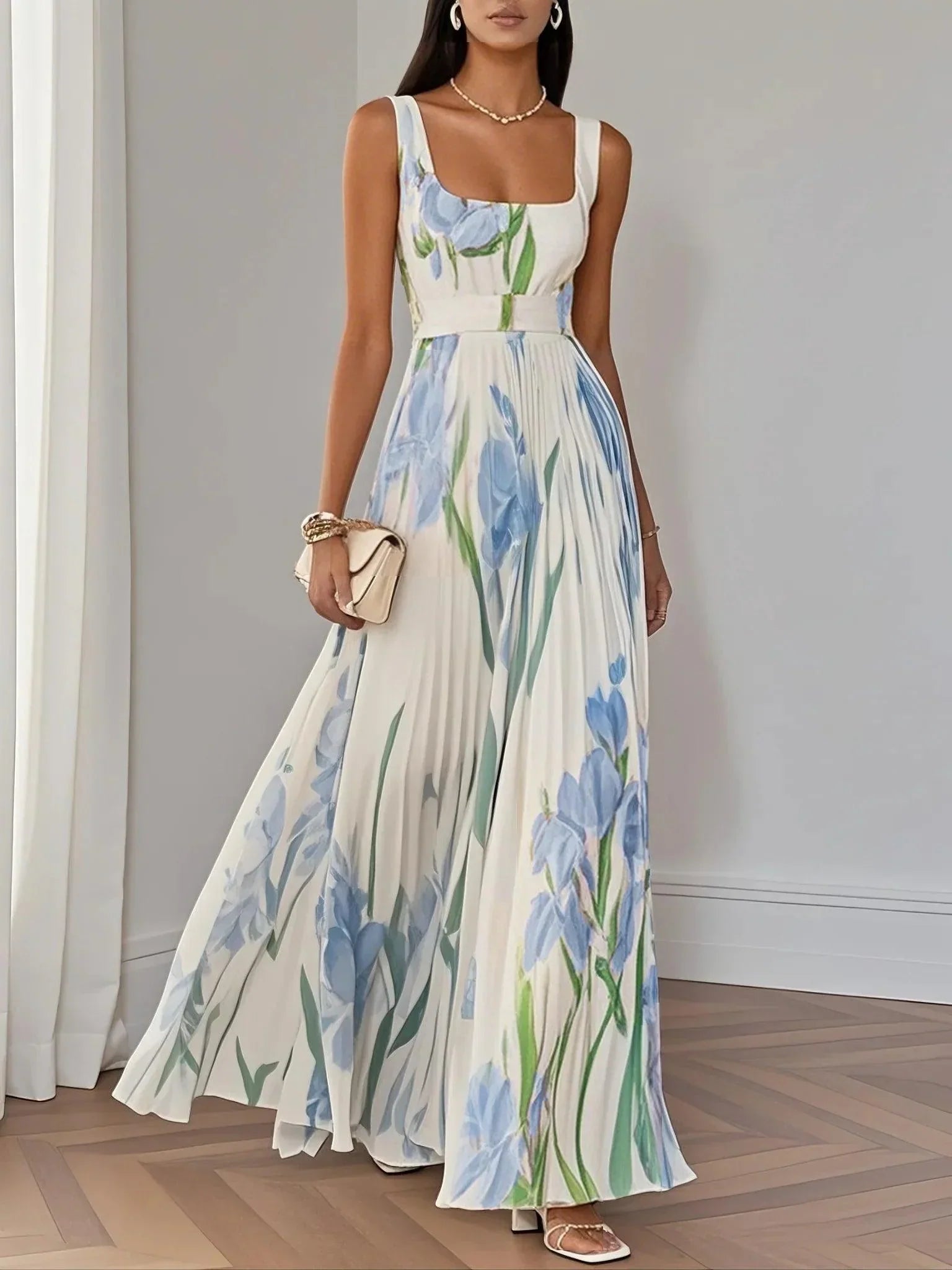 Wilma | Pleated Maxi Dress with Floral Pattern