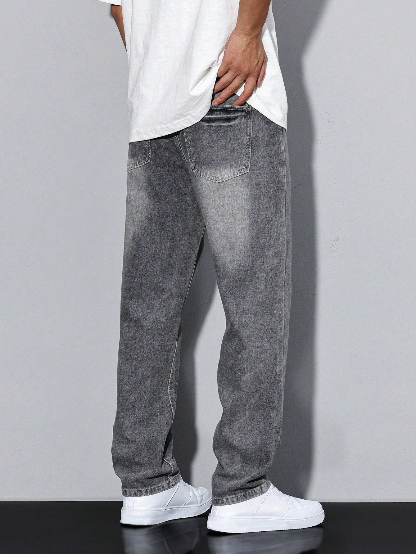 Men's Straight Denim Jeans with a Faded Effect