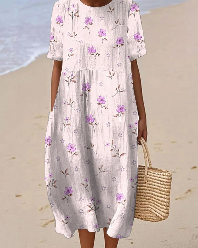 Juriz | Short-Sleeved Women's Dress with Floral Print