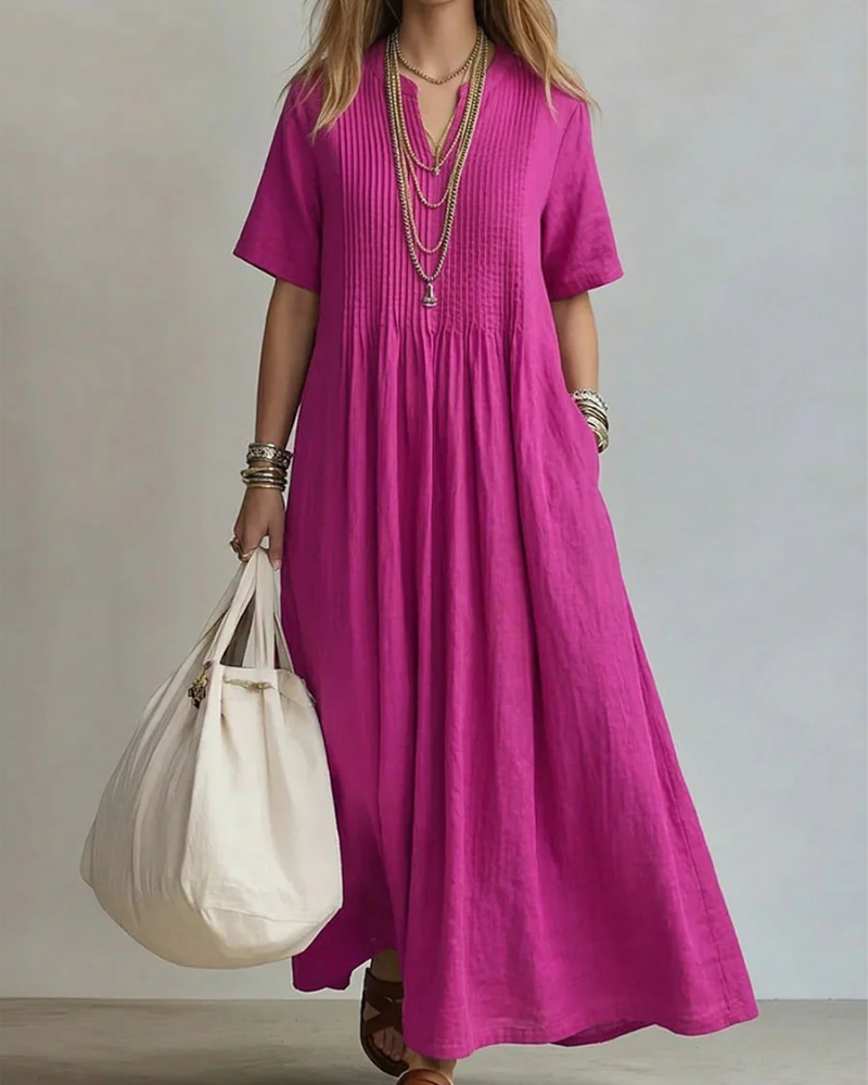 Betsaida – V-Neck Maxi Dress with Short Sleeves and Flowing Fit