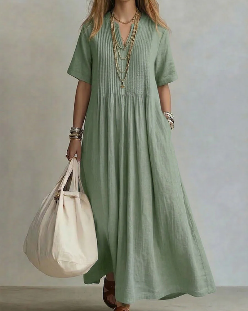 Betsaida – V-Neck Maxi Dress with Short Sleeves and Flowing Fit
