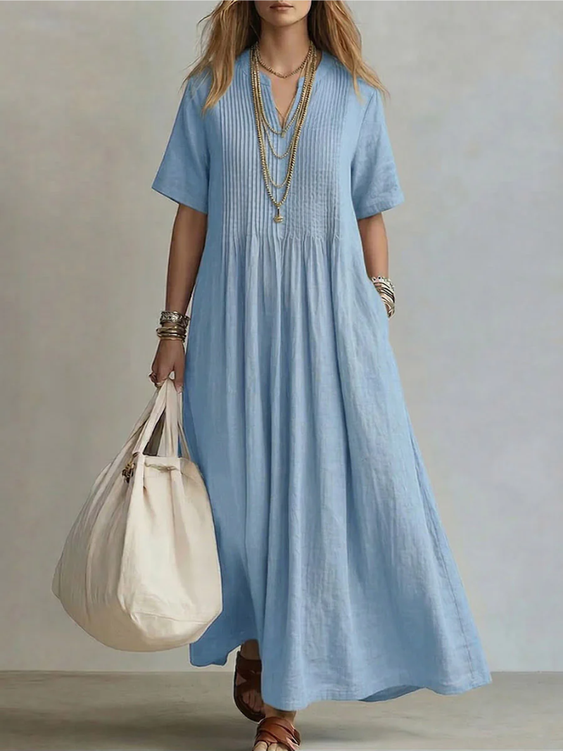 Betsaida – V-Neck Maxi Dress with Short Sleeves and Flowing Fit