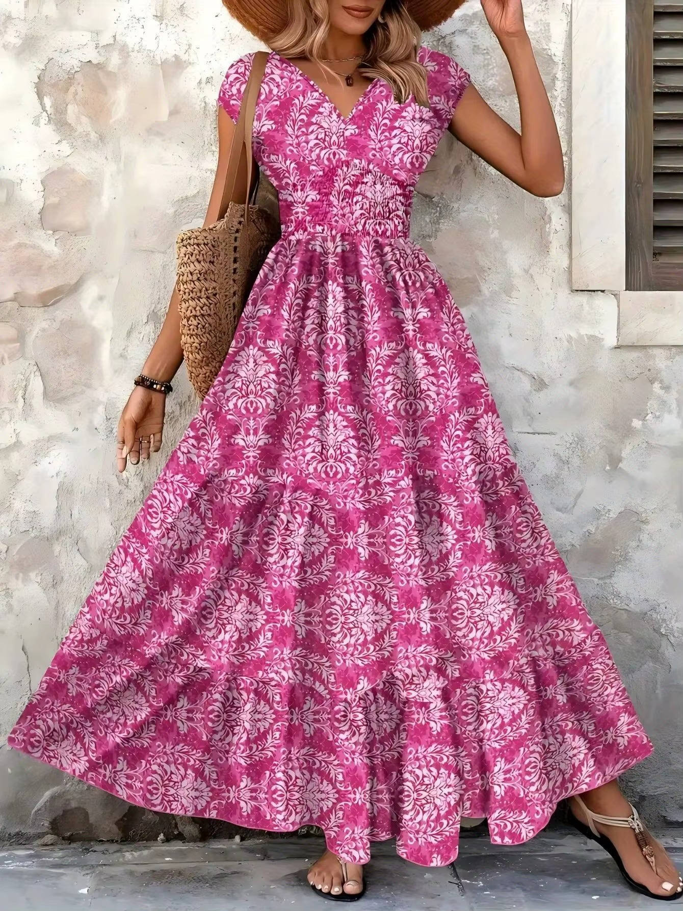 Isabella | Women's Boho Patterned Sleeveless V Neck Maxi Dress