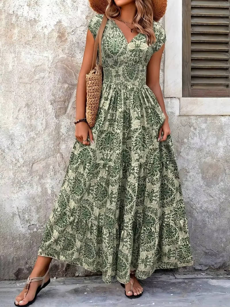 Isabella | Women's Boho Patterned Sleeveless V Neck Maxi Dress