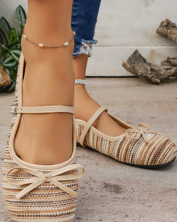Elegant Bow-embellished Chunky Heeled Mary Jane Shoes