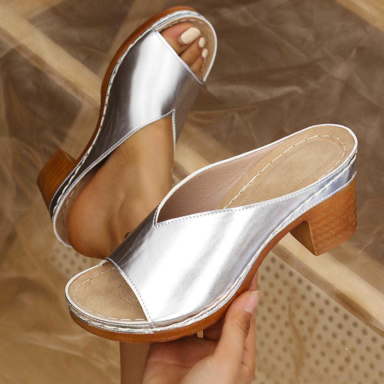 Women’s Open-Toe Mule Sandals with Chunky Heel