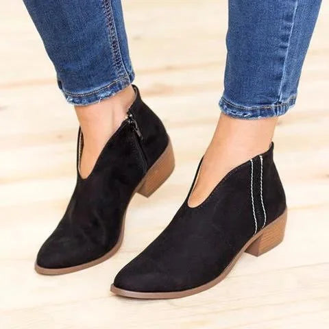 Aimera | Feminine Block Heel Shoes with Modern V-Neck
