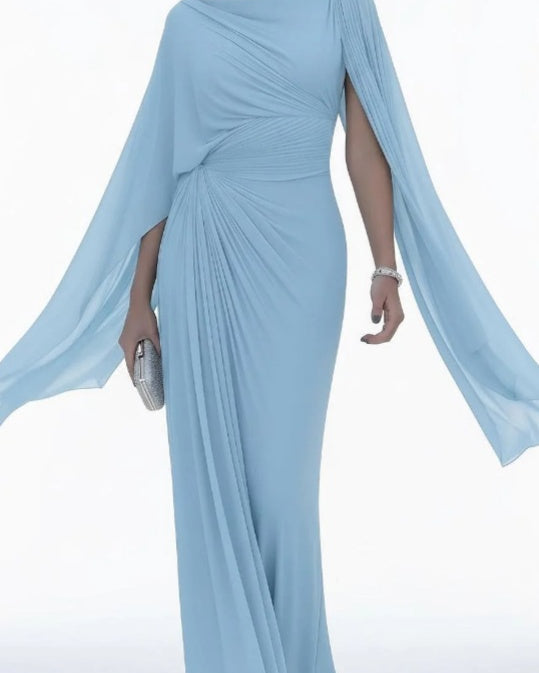 Women's Evening Dress | Long Asymmetrical with Draping