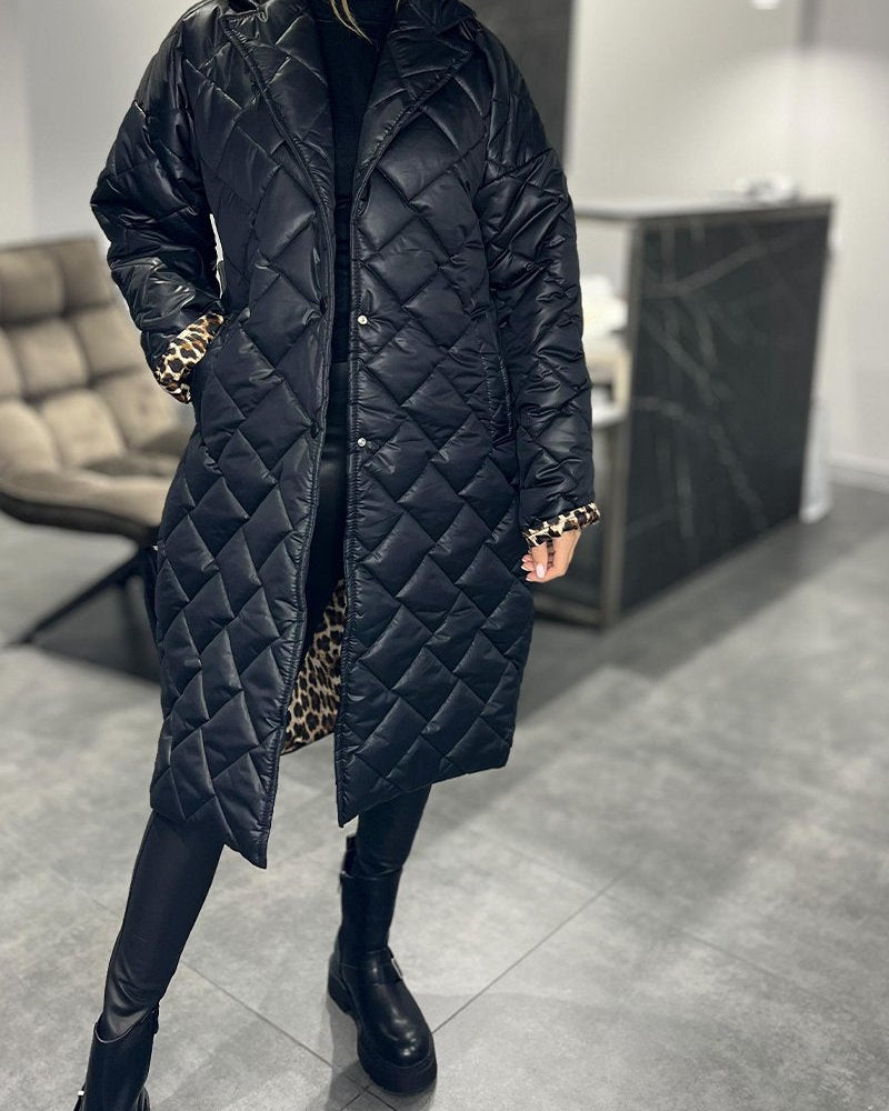 Women's coat | quilted long with snap fasteners